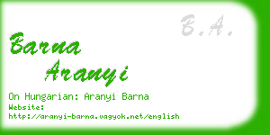 barna aranyi business card